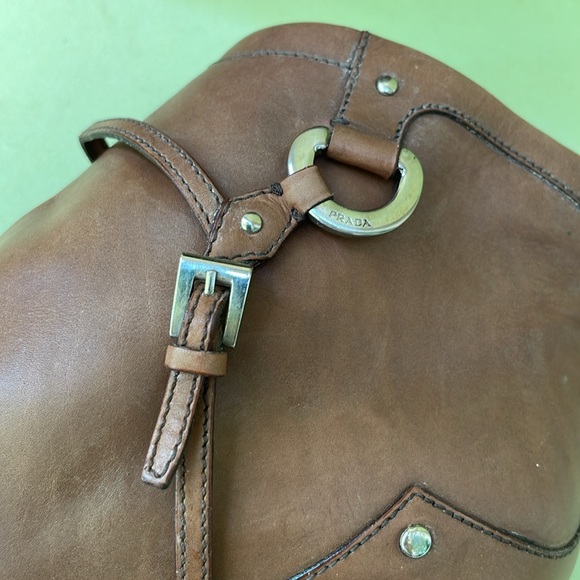 Vintage tan/silver Prada distressed leather booties - Picture 3 of 16